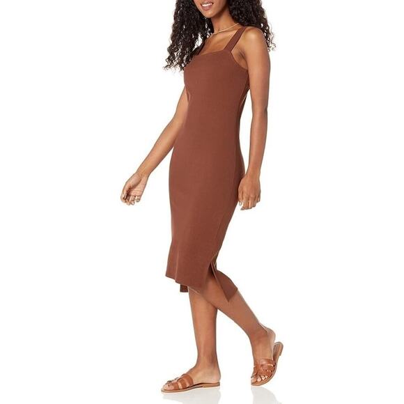 The Drop Amelia Ribbed Tank Midi Dress in Chocolate Brown – Medium - Picture 2 of 12